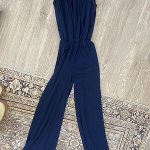 Velvet Torch Navy Sleeveless Wide-Leg Jumpsuit